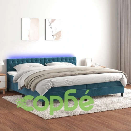 Боксспринг легло с матрак и LED, тъмносиньо, 200x200 см, кадифе ➤ топ цена ➤ sorbe.bg