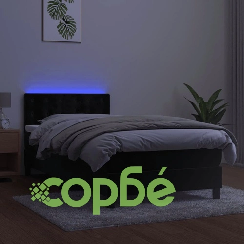 Боксспринг легло с матрак и LED, черно, 80x200 см, кадифе ➤ топ цена ➤ sorbe.bg