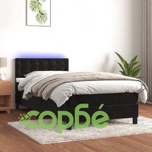Боксспринг легло с матрак и LED, черно, 80x200 см, кадифе ➤ топ цена ➤ sorbe.bg