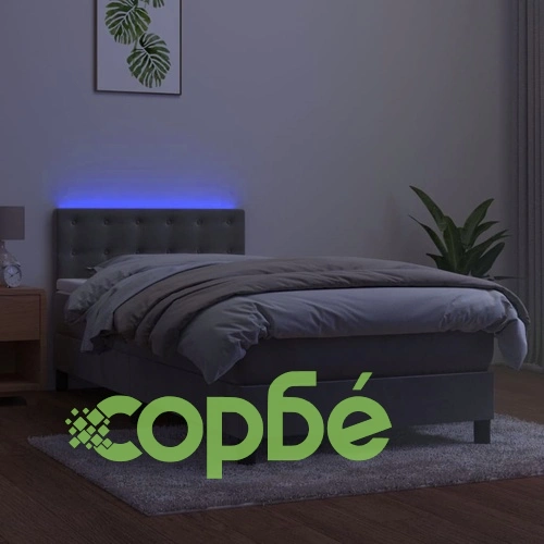 Боксспринг легло с матрак и LED, светлосиво, 90x190 см, кадифе ➤ топ цена ➤ sorbe.bg