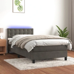 Боксспринг легло с матрак и LED, тъмносиво, 90x190 см, кадифе