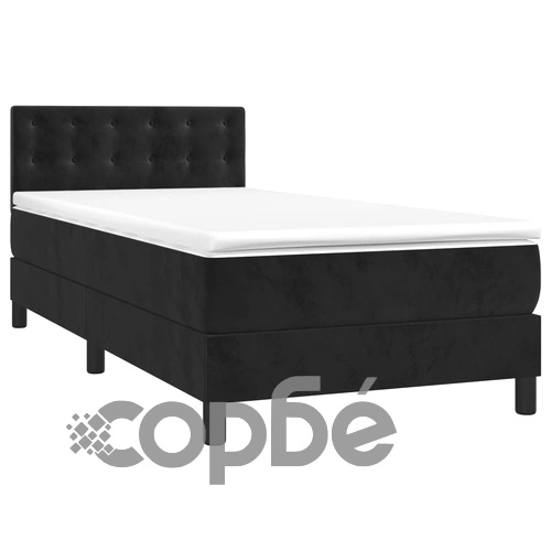 Боксспринг легло с матрак и LED, черно, 90x190 см, кадифе ➤ топ цена ➤ sorbe.bg