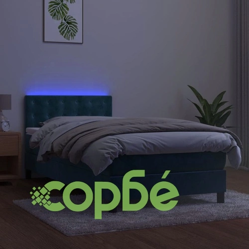 Боксспринг легло с матрак и LED, тъмносиньо, 90x190 см, кадифе ➤ топ цена ➤ sorbe.bg