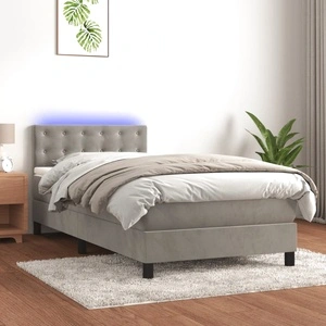 Боксспринг легло с матрак и LED, светлосиво, 100x200 см, кадифе