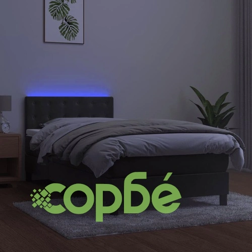 Боксспринг легло с матрак и LED, тъмносиво, 100x200 см, кадифе ➤ топ цена ➤ sorbe.bg