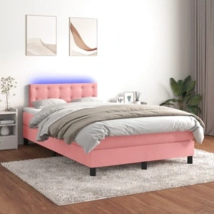 Боксспринг легло с матрак и LED, розово, 120x200 см, кадифе