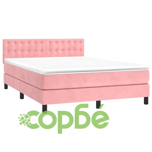 Боксспринг легло с матрак и LED, розово, 140x200 см, кадифе ➤ топ цена ➤ sorbe.bg