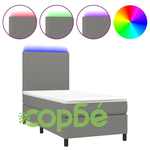 Боксспринг легло с матрак и LED, тъмносиво, 80x200 см, плат ➤ топ цена ➤ sorbe.bg