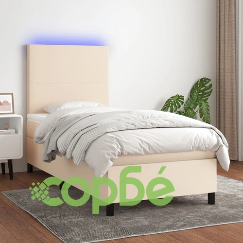 Боксспринг легло с матрак и LED, кремаво, 80x200 см, плат ➤ топ цена ➤ sorbe.bg