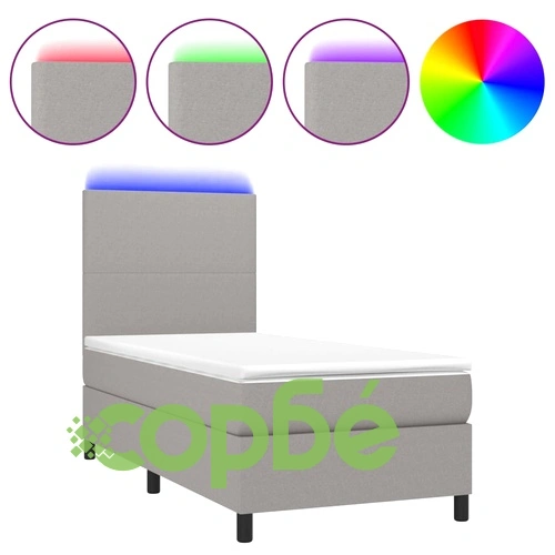 Боксспринг легло с матрак и LED, светлосиво, 90x190 см, плат ➤ топ цена ➤ sorbe.bg