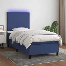 Боксспринг легло с матрак и LED, синя, 90x190 см, плат