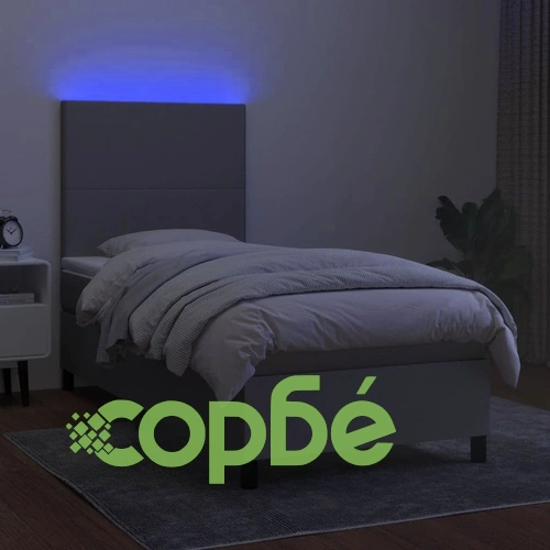 Боксспринг легло с матрак и LED, светлосиво, 90x200 см, плат ➤ топ цена ➤ sorbe.bg