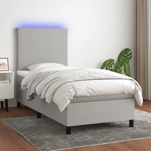 Боксспринг легло с матрак и LED, светлосиво, 90x200 см, плат