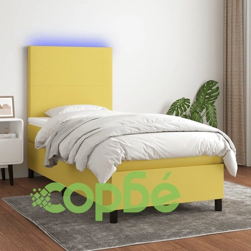 Боксспринг легло с матрак и LED, зелена, 90x200 см, плат ➤ топ цена ➤ sorbe.bg