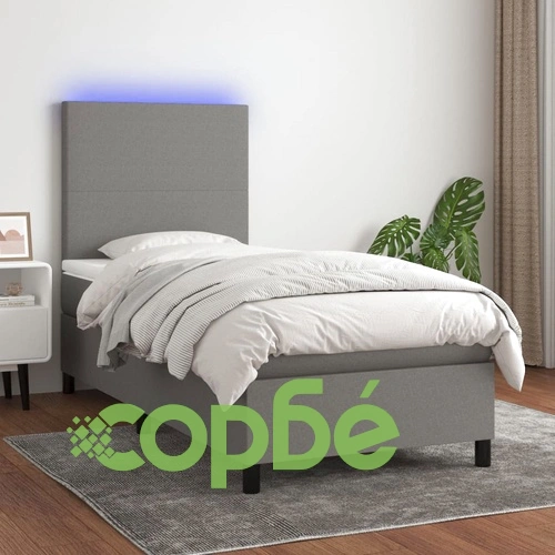 Боксспринг легло с матрак и LED, тъмносиво, 100x200 см, плат ➤ топ цена ➤ sorbe.bg