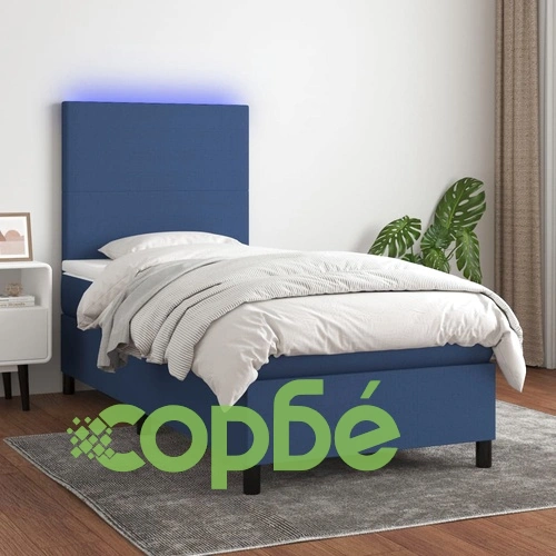 Боксспринг легло с матрак и LED, синьо, 100x200 см, плат ➤ топ цена ➤ sorbe.bg