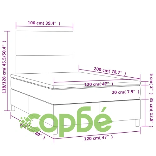 Боксспринг легло с матрак и LED, тъмносиво, 120x200 см, плат ➤ топ цена ➤ sorbe.bg