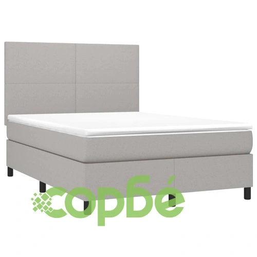 Боксспринг легло с матрак и LED, светлосиво, 140x190 см, плат ➤ топ цена ➤ sorbe.bg