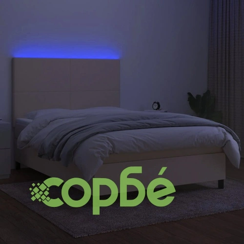 Боксспринг легло с матрак и LED, кремаво, 140x190 см, плат ➤ топ цена ➤ sorbe.bg