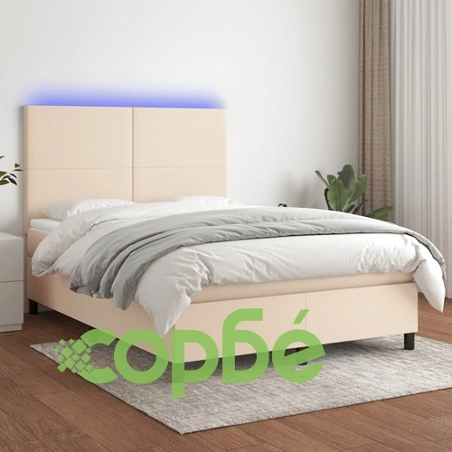 Боксспринг легло с матрак и LED, кремаво, 140x190 см, плат ➤ топ цена ➤ sorbe.bg
