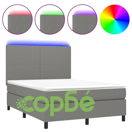 Боксспринг легло с матрак и LED, тъмносиво, 140x200 см, плат ➤ топ цена ➤ sorbe.bg