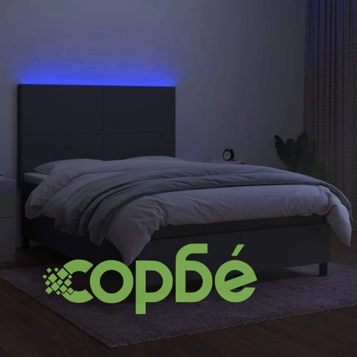 Боксспринг легло с матрак и LED, тъмносиво, 140x200 см, плат ➤ топ цена ➤ sorbe.bg