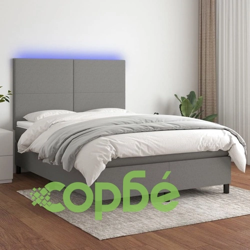 Боксспринг легло с матрак и LED, тъмносиво, 140x200 см, плат ➤ топ цена ➤ sorbe.bg