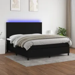 Боксспринг легло с матрак и LED, черно, 160x200 см, плат