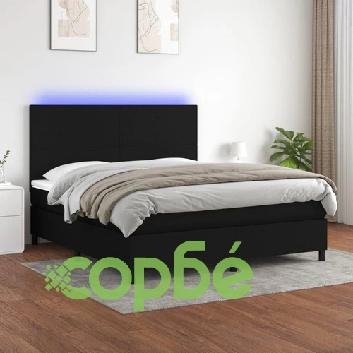 Боксспринг легло с матрак и LED, черно, 160x200 см, плат ➤ топ цена ➤ sorbe.bg