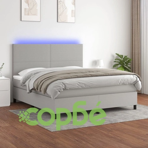 Боксспринг легло с матрак и LED, светлосиво, 180x200 см, плат ➤ топ цена ➤ sorbe.bg