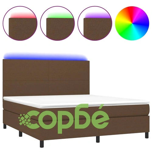 Боксспринг легло с матрак и LED, тъмнокафяво, 180x200 см, плат ➤ топ цена ➤ sorbe.bg