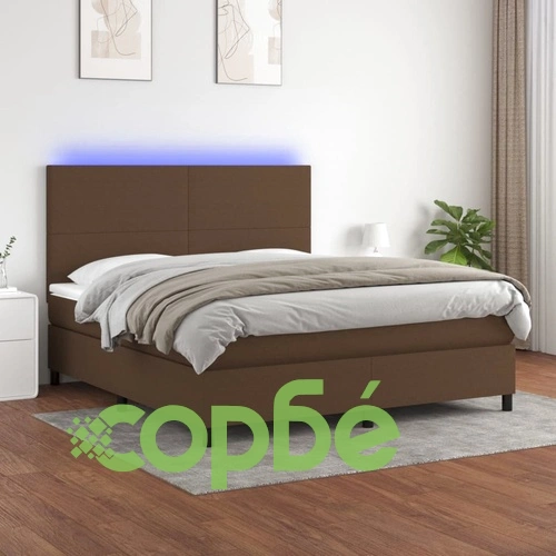 Боксспринг легло с матрак и LED, тъмнокафяво, 180x200 см, плат ➤ топ цена ➤ sorbe.bg