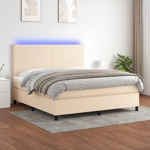 Боксспринг легло с матрак и LED, кремаво, 180x200 см, плат