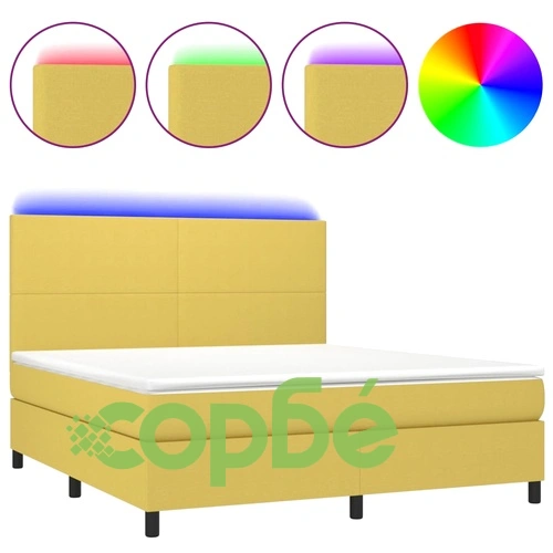 Боксспринг легло с матрак и LED, зелено, 180x200 см, плат ➤ топ цена ➤ sorbe.bg