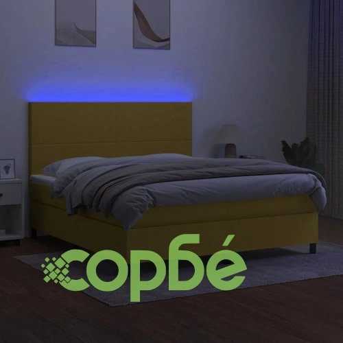 Боксспринг легло с матрак и LED, зелено, 180x200 см, плат ➤ топ цена ➤ sorbe.bg