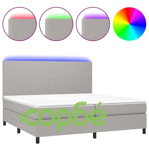 Боксспринг легло с матрак и LED, светлосиво, 200x200 см, плат ➤ топ цена ➤ sorbe.bg