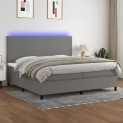 Боксспринг легло с матрак и LED, тъмносива, 200x200 см, плат