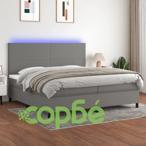 Боксспринг легло с матрак и LED, тъмносива, 200x200 см, плат ➤ топ цена ➤ sorbe.bg