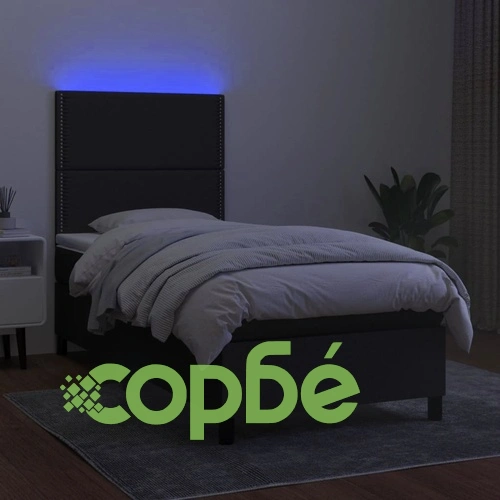 Боксспринг легло с матрак и LED, черно, 80x200 см, плат ➤ топ цена ➤ sorbe.bg