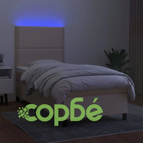 Боксспринг легло с матрак и LED, кремава, 90x190 см, плат ➤ топ цена ➤ sorbe.bg