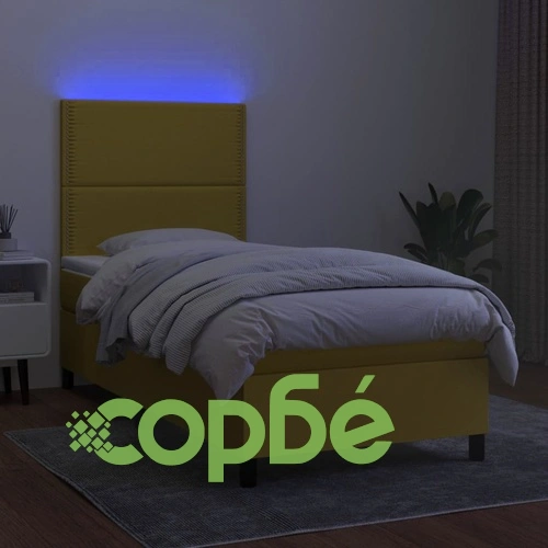 Боксспринг легло с матрак и LED, зелена, 90x190 см, плат ➤ топ цена ➤ sorbe.bg