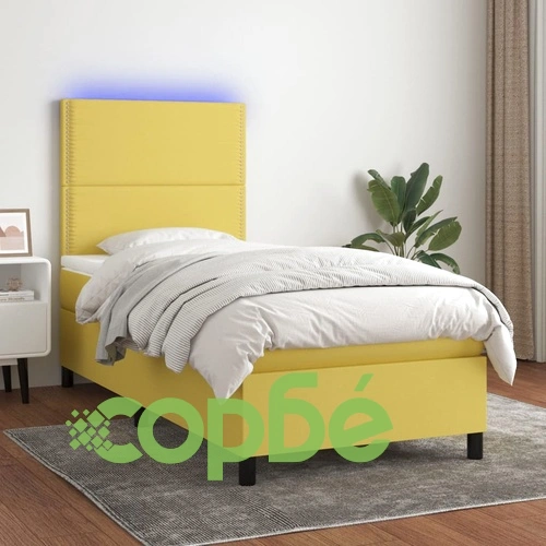Боксспринг легло с матрак и LED, зелена, 90x190 см, плат ➤ топ цена ➤ sorbe.bg
