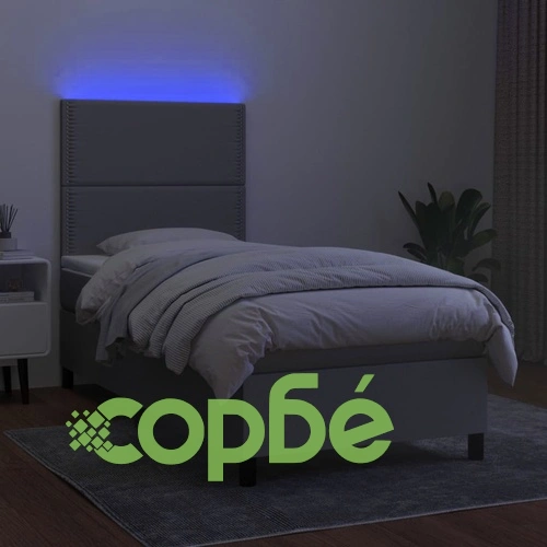 Боксспринг легло с матрак и LED, светлосиво, 90x200 см, плат ➤ топ цена ➤ sorbe.bg