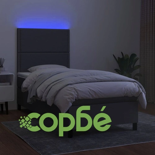 Боксспринг легло с матрак и LED, тъмносива, 90x200 см, плат ➤ топ цена ➤ sorbe.bg