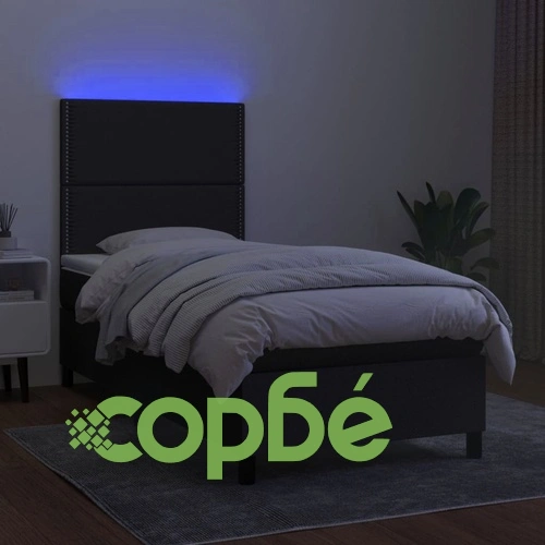 Боксспринг легло с матрак и LED, черна, 90x200 см, плат ➤ топ цена ➤ sorbe.bg