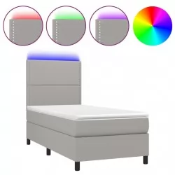 Боксспринг легло с матрак и LED, светлосиво, 100x200 см, плат