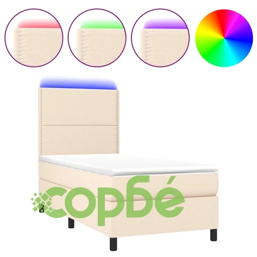 Боксспринг легло с матрак и LED, кремаво, 100x200 см, плат ➤ топ цена ➤ sorbe.bg