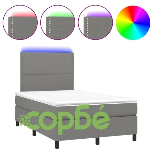 Боксспринг легло с матрак и LED, тъмносиво, 120x200 см, плат ➤ топ цена ➤ sorbe.bg