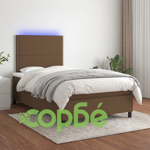 Боксспринг легло с матрак и LED, тъмнокафяво, 120x200 см, плат ➤ топ цена ➤ sorbe.bg