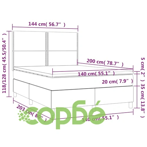 Боксспринг легло с матрак и LED, кремаво, 140x200 см, плат ➤ топ цена ➤ sorbe.bg